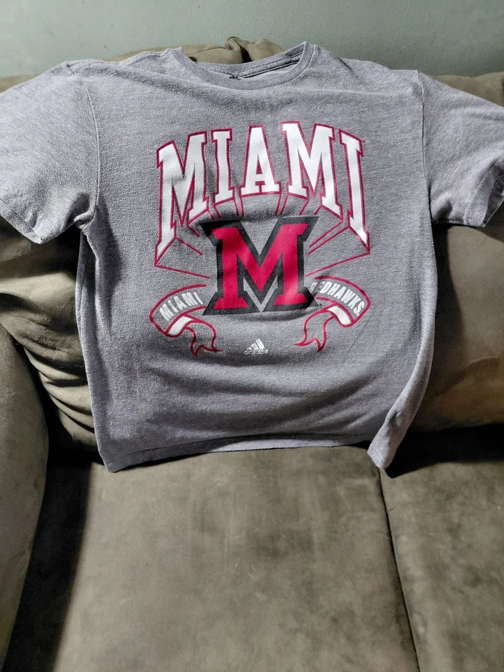Miami Red Hawks (OHIO) UNISEX Gray T-Shirt with Red & White Graphics